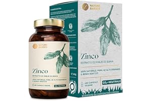 Nature Basics® Zinc in a jar | 180 capsule vegane - 1,5 mesi di fornitura | 10 mg di zinco per dose giornaliera | altamente dosato con estratto di foglie di guava | privo di additivi e CO2 neutro
