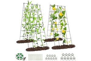 SUNYRISY Set of 2 Metal Cucumber Trellis, Trellis for Cucumber, Mesh Climbing Plants, Trellis Aid, Tomato Trellis, Plant Support for Flowers and Useful Plants, Black