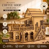 AlgWoodDesign Coffee Shop Diorama Ahşap Maket Seti 362 Par&ccedil;a &ndash; DIY Miniat&uuml;r Kafe Binası Koleksiyoner Modeli