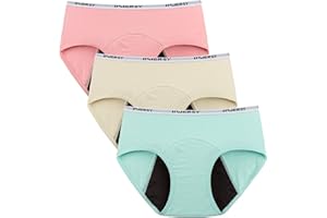 INNERSY Bragas Menstruales Niña Ropa Interior Protección Algodón Braguitas Regla 8-16 Años Pack de 3