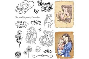CRASPIRE Festa della Mamma Timbri Trasparenti Ti Amo Mamma Parole Fiore Riutilizzabili Retro Trasparente Sigilli in Silicone per Timbri per Diario Creazione di Carte Fai da Te Scrapbooking Album