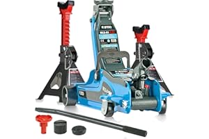 STIX Gato hidráulico 2,5T 85-365 mm con 2 Soportes de Taller - Ajuste de Altura 85-365 - Capacidad de Carga máxima 2500KG