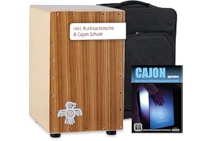 XDrum PERC CP-484 Cajon Peruana Zebrano Set (Set inkl. Cajon mit Birken-Korpus & Snareeffekt, passende Rucksack-Tasche für sicheren Transport & Aufbewahrung und Cajonschule für Einsteiger)