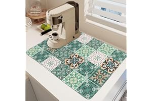 WSETYY Coffee Machine Mat Vintage, 50X40CM Draining Board Mat, Dish Drying Mat Super Absorbent Quick Drying Non-Slip Microfibre, for Kitchen Countertop Coffee Bar (Style 2)