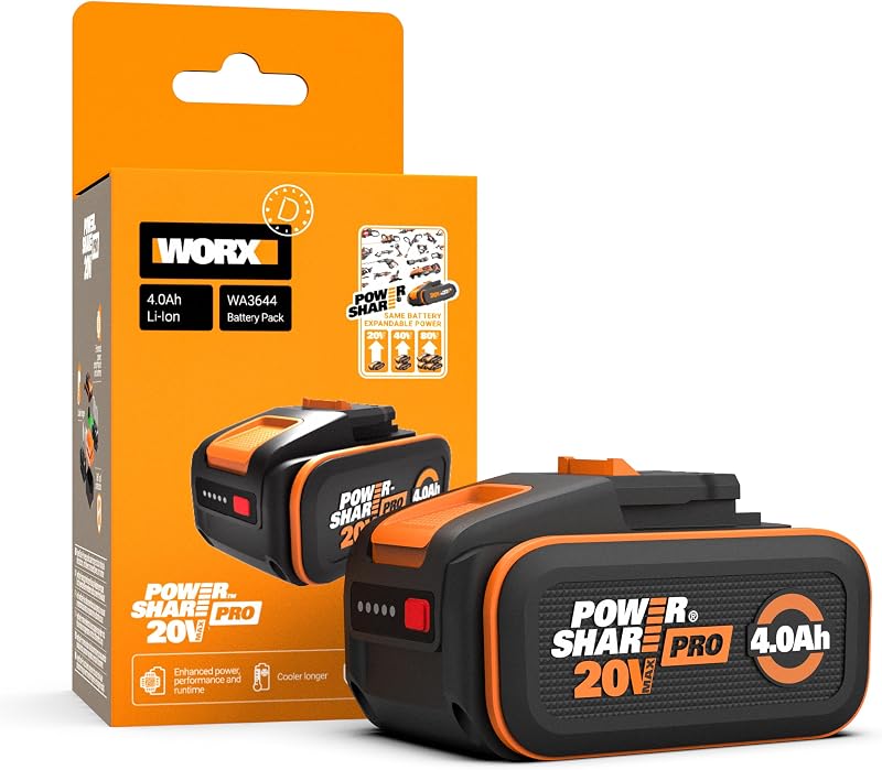WORX WA3644 PowerShare Pro 20V 4.0Ah High-Capacity Battery with Battery Management System & Intelligent Power Control