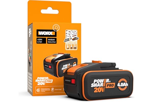 WORX Batterie Powershare Pro au Lithium-ION 20V 4Ah WA3644, Batterie Haute Performance et Longue durée Compatible avec Tous Les Outils Worx PowerShare