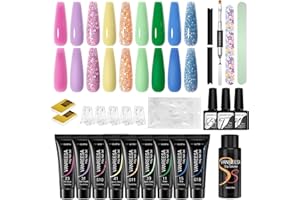 VANREESA Kit Ongle Gel, 9 Couleurs 15 ml Poligel Ongle Kit Complet , Rose Bleu Pailleté Nail Art Set , Cadeau pour Femmes