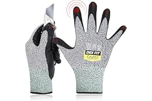 DEX FIT Level 5 Cut Resistant Gloves Cru553, 3D Comfort Stretch Fit, Power Grip, Durable Foam Nitrile, Smart Touch, Machine Washable, Thin & Lightweight, Grey 8 (M) 1 Pair