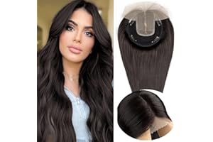 ORIGINEA Topper per capelli umani da donna per diradare i capelli 150% densità fatto a mano con pizzo frontale 100% veri capelli umani clip in pezzi mono base 14x15cm (30cm-70g, 1B# Nero Naturale)