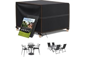 MUPAS Pokrowiec na meble ogrodowe, wodoszczelny, wiatroszczelny, tkanina Oxford 420D ze sznurkiem do ściągania, zamknięcie na zatrzask, pokrowiec ochronny na stół ogrodowy, kwadratowy, z torbą do przechowywania, 125 x 125 x 74 cm