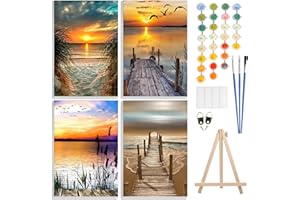 GHHKUD Paisajes Pintar por Numeros Adultos, Pack 4 Kit de Pintura por Números, con Pinceles, Pigmento Acrílico, Pintura de Dibujo DIY, Paint by Numbers Kits 20X30CM