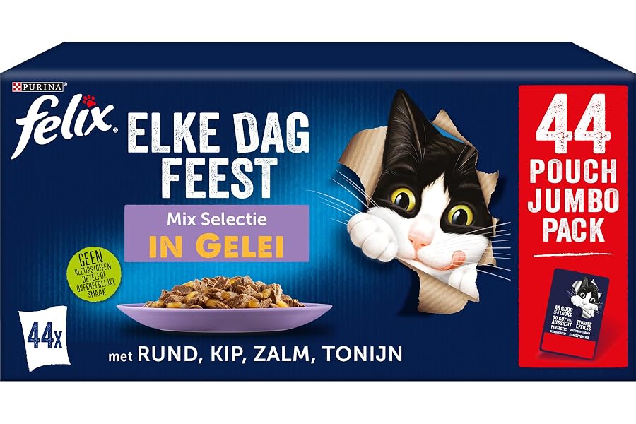 FELIX Fantastic Comida Húmeda para Gatos Selecciones Favoritas Pack Ahorro, 44 Sobres Fáciles de Servir, Tiernos Trozos en Ge