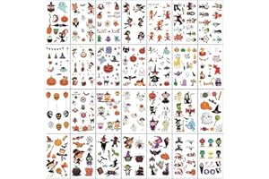 LEIKEDUN Tatuaggi Temporanei Bambini di Halloween, 30 Pezzi Adesivi Tatuaggi Finti Set, Pipistrello Nero Scheletro Web Zombie Fantasma, Regali Gadget per Festa di Halloween Bambina e Ragazzo