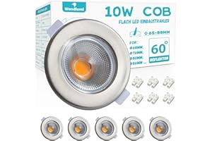 ‎WONDLUMI Wondlumi 6er LED Einbaustrahler 230V 10W Set LED Spots Rund Gebürstet Edelstahl Deckenspots 65-88mm Lochmaß 3000K Warmweiß Einbauleuchten 850LM für Schlafzimmer