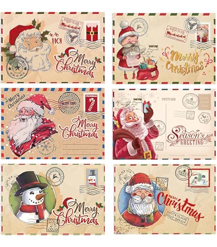48-Pack Vintage Merry Christmas Greeting Cards Box Set - Holiday Greeting Cards With 6 Vintage Christmas Designs, Envelopes Included, 4 X 6 Inches