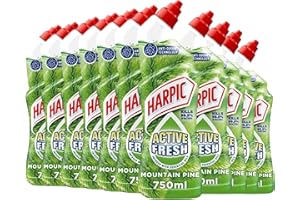 Harpic Active Fresh Toilet Cleaning Gel, Mountain Pine, Pack 12 x 750 ml, Infused with Essential Oils, Kills 99.9% of Bacteria, Toilet Cleaner