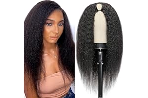EMOL Kinky Straight V Part Wigs For Women Human Hair Full Head Clip In Half Yaki Human Hair Wig Non Lace Wig Beginner Friendly No Sew In No Glue Easy To Wear 150% Density 14 Inches