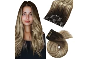Moresoo Naturlig Hårförlängning Med Klämma, 50 cm, Balayage Brun Till Kastanj Med Platinablond, Clip On Av Människohår, 7 st