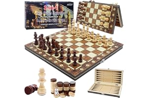 Druuzyl Jeu D'Échecs, Échiquier D'Échecs Portatif Pliable Magnétique 3 en 1 Jeu D'Échecs en Bois 29x29cm Chess Board Set pour La Famille Activités Fête Adultes Enfants Voyages