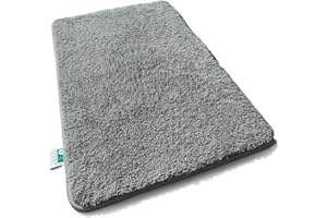 ‎CASA PURA casa pura Badematte grau weicher, Flauschiger Badezimmerteppich in Shaggy Optik, Badvorleger rutschfest waschbar | Duschvorleger, Teppich Fußmatte für Badezimmer, Dusche 80x150 cm, Sky Soft