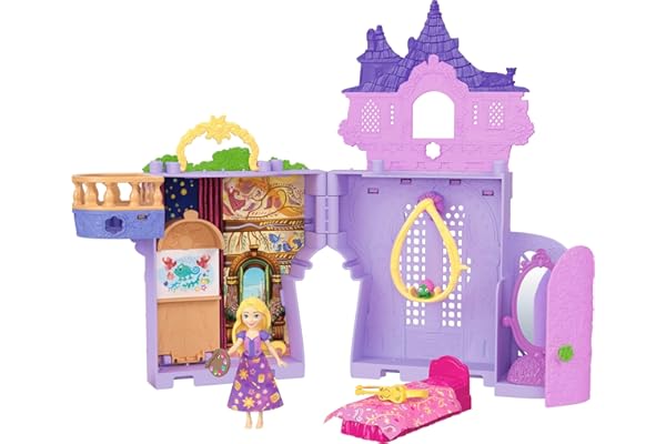 Mattel Disney Coffret La Tour de Raiponce Histoires à Empiler avec petite poupée Raiponce, figurine de Pascal et 7 accessoires, jouet inspiré du film, JDP61, Violet Château