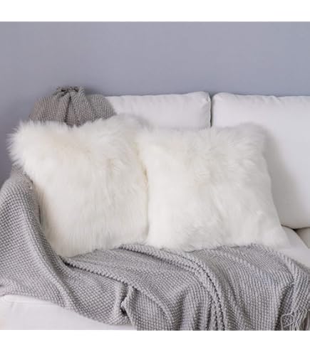 OYIMUA Lot de 2 Housses de Coussin décoratives Douces en Fourrure d'agneau synthétique à Poils Longs - pour canapé (Turquoise, 45 x45 cm