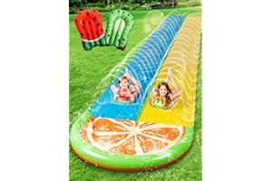 Sloosh 22,5ft/685,8cm Tobogán de Agua con 2 Tablas inflables, tobogán de césped de Doble Carril con rociadores avanzados, Juguete de Verano para niños y Adultos, diversión en el jardín, Naranja