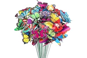 Woohome Set di 100 Pz Farfalle Decorative Giardino, 4 Dimensione Pali da Giardino con Farfalle e Libellule da Giardino per Esterni Cortile Terrazza Fioriera Vaso di Fiori Giardino Decorazione