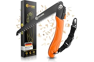 KIYANO® Premium Klappsäge Outdoor/Astsäge mit Safety Lock [INKL. Taktischer-Karabiner] (210mm) Handsäge Holz aus SK5 Karbonstahl, für Bushcraft, Survival, Garten
