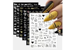 GEBETTER 6 Hojas Pegatinas para Uñas Adhesivas, Corazones Palabras, Calcomanías Uñas Autoadhesivas, Decoración Uñas Arte Nail Stickers Art Manicura Regalo Mujer Día San Valentín (6 Colores)