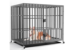 BingoPaw Cage Chien Interieur Solide: Caisse de Transport XL sur Roulette Grand Chien Grande Taille - Cages Robuste Extérieur pour Gros Chiens en Métal avec 3 Porte et Plateau Amovible 107x94x77cm