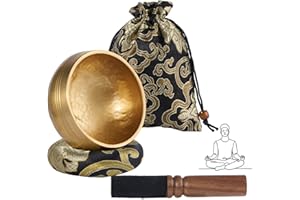 alasemo Tibetische Klangschalen Set Ø8cm, Klangschale klein für Yoga Meditation und Entspannung, Hand gehämmert Messing Singing Bowl mit Holz Klöppel Klangschalenkissen und Aufbewahrungsbeutel