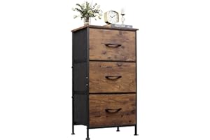 ‎WLIVE WLIVE Kommode mit 3 Schubladen aus Stoff, Kommodenschrank für Schlafzimmer, Kommode Wohnzimmer, mit Stabiler Stahlrahmen, Vintagebraun-Schwarz (3 Schubladen, Vintagebraun-schwarz)