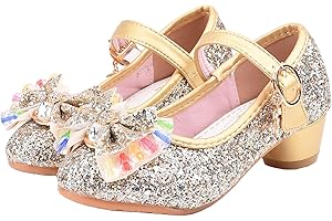 Eleasica Fille Chaussures de Princesse Cendrillon Raiponce Princesse Paillettes Nœud Papillon Déguisement Argenté Bileu Or Rose Doux Halloween Noël Anniversaire Carnaval Cosplay 17-23cm EU26-37