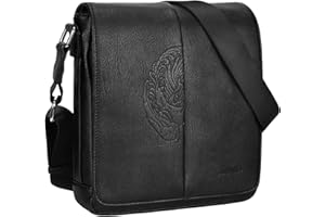 Leathario Borsello a Tracolla in pelle vegana da Uomo, Borsa a Spalla Borselli Casual in Pelle con Grande Capienza per Uso Quotidiano Viaggio Lavoro Shopping Università alla Moda Nero inchiostro