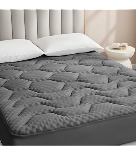 BEDLORE Topper, 160 x 200 cm, gewatteerd, zachte en ademende matrastopper, Oeko-Tex gecertificeerd, matrastopper voor hoogte tot 40 cm, met elasticiteit rondom, grijs