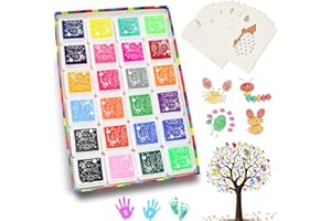 Quanerba 24 Colores Almohadilla Tinta Niño, 15 Hojas de Tarjetas, Lavable Arco Iris Color de Huellas Dactilares Almohadilla de Tinta para Sellos de Goma Socio Tarjetas y Niños DIY Scrapbooking