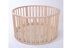MJmark Apollo Very Large Wooden Play Pen with Play-mat in Beige Strips - Solid Wood