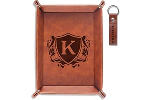 INNObeta Initial Valet Tray, Desktop Storage Organizer, Monogrammed PU Leather Bedside Tray Key Coin Holder, Personalised Gifts for Men, Birthday, Christmas, Letter K