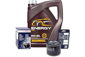 BESTPRICE Inspektionspaket Filterset mit 1x Ölfilter; 5l Motoröl 5W-30 MANNOL ENERGY; Serviceanhänger