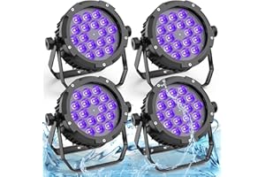 PUZILOZA 4PCS Impermeable Par LED RGBWA+UV 6 en 1 LED, 18 LED Luz de Escenario con DMX 6/10CH y Efecto Estroboscópico, Focos para Fiestas, Discoteca, Bodas, Bar, Casa, Piscina