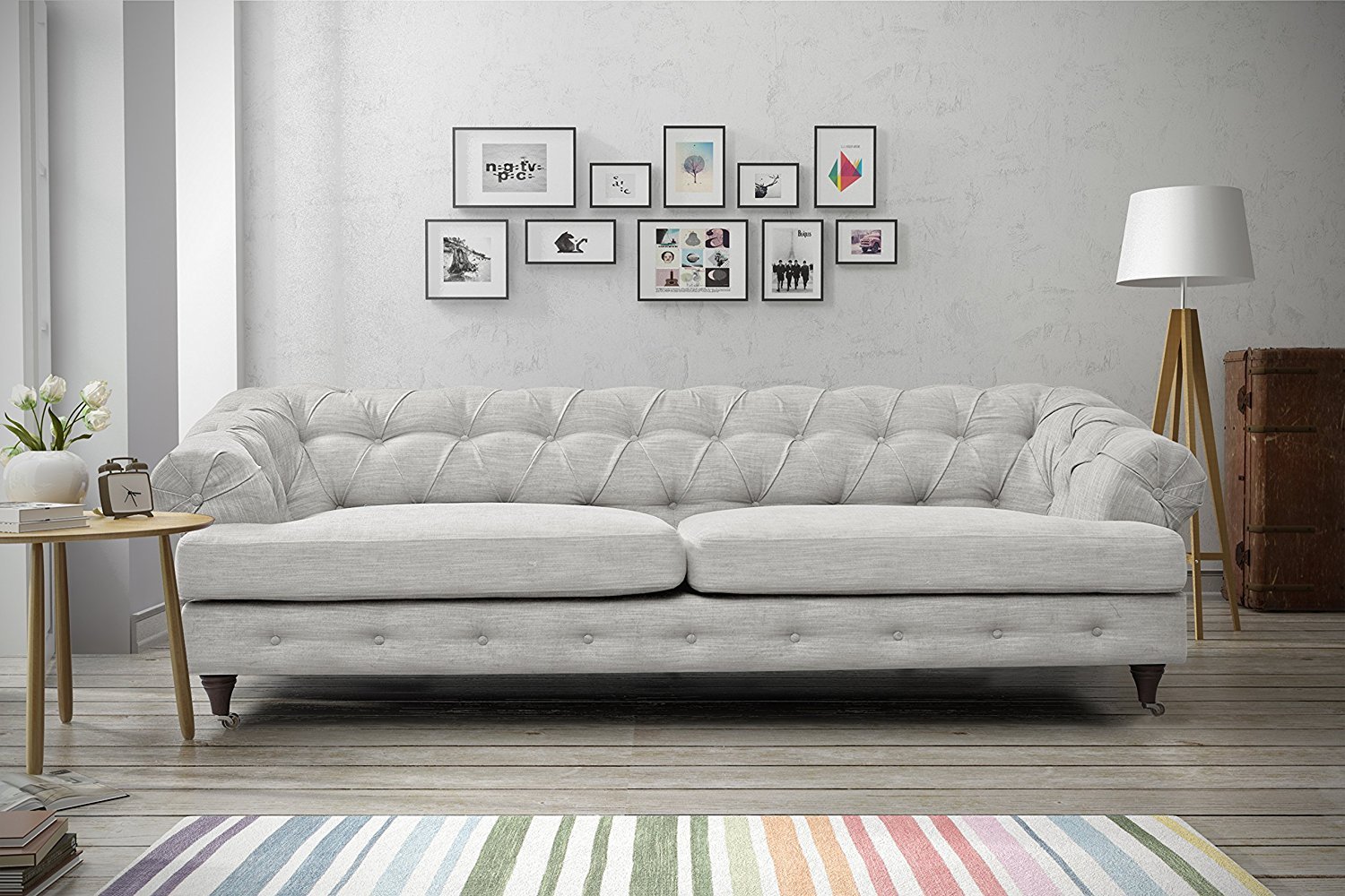 Oxford Chesterfield Linen Fabric Sofas 3 Seater Dark Grey Oxford Chesterfield Linen Fabric Sofas 3 Seater Dark Grey