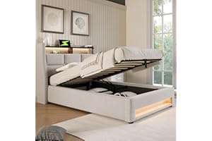 AUTHERIA Letto Singolo con Contenitore 90x200 cm con LED e USB, Letto imbottito con Vano Portaoggetti e Testiera, Letto contenitore con spazio e rete a doghe, Struttura Letto