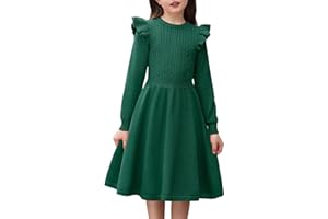 Arshiner Vestido de jersey para niña, vestido de punto, vestido de otoño, vestido de invierno, vestido de manga larga, vestido de línea A, monocolor, vestido festivo de Navidad, vestido de fiesta