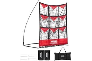 VEVOR 9 Hole Baseball Pitching Net,Softball Baseball Training Equipment for Hitting Pitching Practice, Portable Quick Assembly Trainer Aid with Carry Bag, Strike Zone, Ground Stakes, for Youth Adults