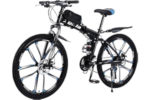 SHTST Bicicletta pieghevole da 26 pollici, con doppio assorbimento degli urti, telaio in fibra di carbonio con borsa per bicicletta, freno a disco, bici completamente ammortizzate, perfetta per uomini e donne (spot tedesco)