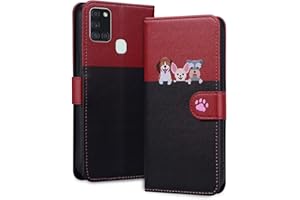 Rnrieyta Miagon per Samsung Galaxy A21S Cover,Custodia Cartone Cane Gatto Carino Portafoglio a Libro in PU Pelle Giuntato Flip Cover con Porta Carte Chiusura Magnetica Case,Nero