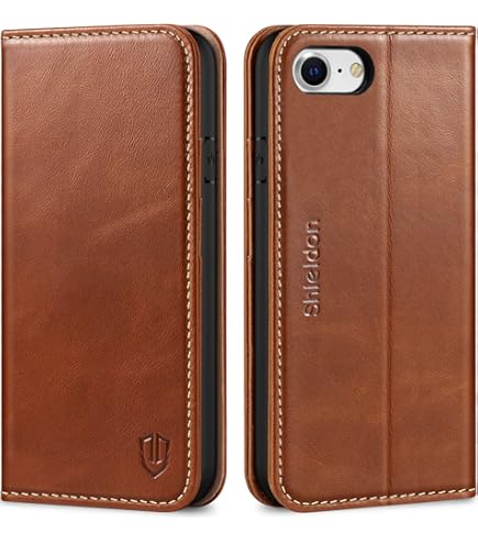 PORTER RILEY - Lederen hoesje voor iPhone SE 2022/20 en iPhone 8/iPhone 7. Premium lederen Slimline achterkant van de behuizing (chocoladebruin