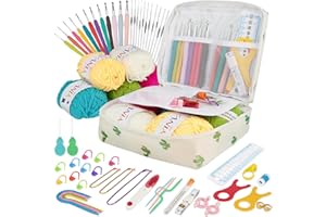 YINVA Crochet Kits Crochet Hooks Set for Beginners Adults Knitting Kit Ergonomic Metal Crochet Hooks Knitting Accessories Tools Crochet Wool Yarn Storage Case Needles Crochet Starter Kit