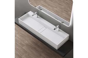 doporro Waschbecken Hängewaschbecken 120x40x14 cm, Aufsatzwaschbecken in weiß matt aus Mineralguss Waschtisch mit 2 Armaturenlöcher Colossum6028